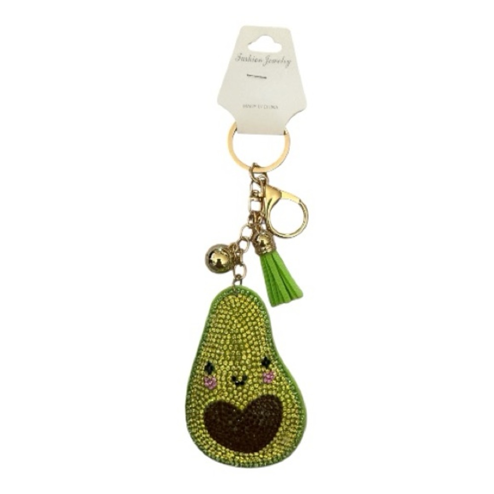 Green Avocado Keychain with Rhinestones
